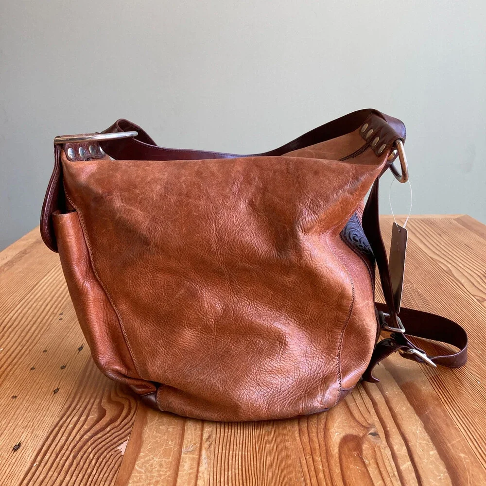 Marino Orlandi Brown Leather Slouchy Convertible Backpack Bag - 0811SS